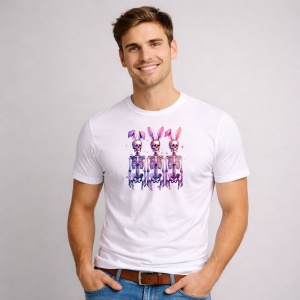 Tricou Paste Schelete Iepuras Pastel Trio Funny Dark Easter, din bumbac 100%, tricou alb, Copii | Dama | Barbat - Img 2