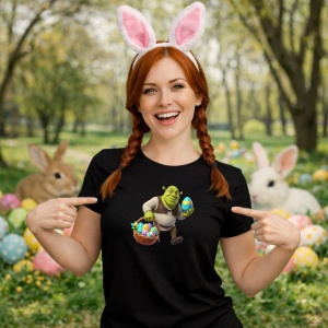 Tricou Paste Shrek Cos Paste Oua Colorate Iepuras, din bumbac 100%, tricou negru, Copii | Dama | Barbat - Img 9