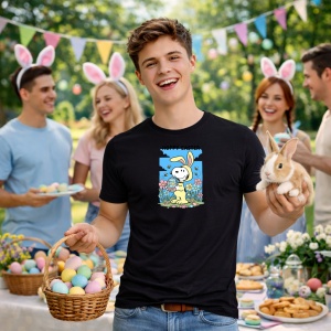 Tricou Paste Snoopy Happy Easter Oua Colorate Primavara, din bumbac 100%, tricou negru, Copii | Dama | Barbat - Img 7