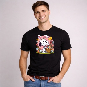 Tricou Paste Snoopy Paste Cos Oua Colorate Floral, din bumbac 100%, tricou negru, Copii | Dama | Barbat - Img 3