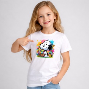 Tricou Paste Snoopy Paste Cos Oua Colorate Flori, din bumbac 100%, tricou alb, Copii | Dama | Barbat