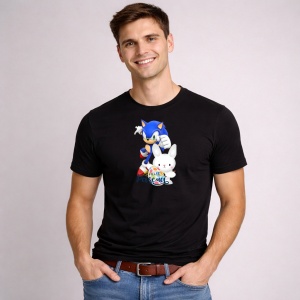 Tricou Paste Sonic Iepuras Felices Pascua Oua Colorate, din bumbac 100%, tricou negru, Copii | Dama | Barbat