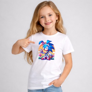 Tricou Paste Sonic Iepuras Paste Oua Colorate, din bumbac 100%, tricou alb, Copii | Dama | Barbat