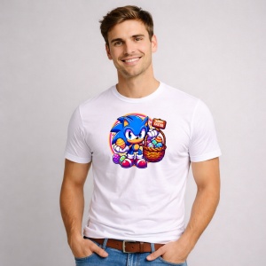 Tricou Paste Sonic Paste Cos Oua Colorate Vesel, din bumbac 100%, tricou alb, Copii | Dama | Barbat - Img 2