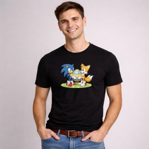 Tricou Paste Sonic Tails Paste Cos Oua Colorate, din bumbac 100%, tricou negru, Copii | Dama | Barbat - Img 2