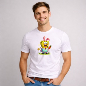 Tricou Paste Spongebob Paste Oua Colorate Iepuras Costum, din bumbac 100%, tricou alb, Copii | Dama | Barbat - Img 2