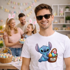 Tricou Paste Stitch Paste Cos Oua Colorate Happy Easter, din bumbac 100%, tricou alb, Copii | Dama | Barbat - Img 7