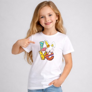 Tricou Paste Text Love Cu Iepuras Si Oua Pastel Cute, din bumbac 100%, tricou alb, Copii | Dama | Barbat