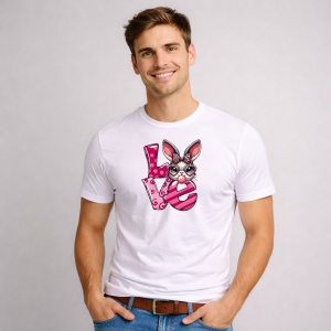 Tricou Paste Text Love Roz Cu Iepuras Cute Easter, din bumbac 100%, tricou alb, Copii | Dama | Barbat - Img 2
