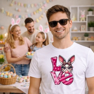Tricou Paste Text Love Roz Cu Iepuras Cute Easter, din bumbac 100%, tricou alb, Copii | Dama | Barbat - Img 7