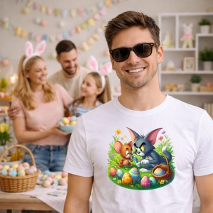 Tricou Paste Tom And Jerry Paste Oua Colorate Cos, din bumbac 100%, tricou alb, Copii | Dama | Barbat - Img 7