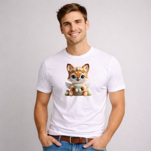 Tricou Paste Vulpita Crosetata Cu Aripi Si Oua Pastel Cute, din bumbac 100%, tricou alb, Copii | Dama | Barbat