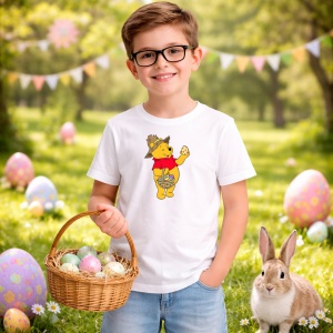 Tricou Paste Winnie The Pooh Paste Cos Oua Colorate Vesel, din bumbac 100%, tricou alb, Copii | Dama | Barbat - Img 5