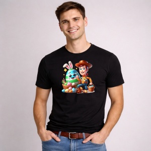 Tricou Paste Woody Toy Story Paste Iepuras Oua, din bumbac 100%, tricou negru, Copii | Dama | Barbat - Img 3