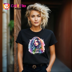 Tricou Pastel hair tattooed woman blue tone, femeie cu par pastel si tatuaj ton albastru, Copii | Dama | Barbat , tricou negru - Img 8