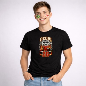Tricou Pedri Spain World Cup Fifa 2026, din bumbac 100%, tricou negru, Copii | Dama | Barbat