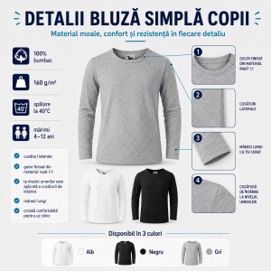 Tricou pentru copii cu maneca lunga 121 - Gri, Alb, Negru - Img 3