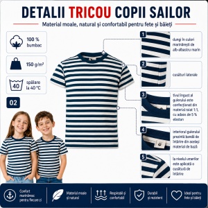Tricou pentru Copii Marinăresc | Dungi Alb-Albastru - 805 - Img 3