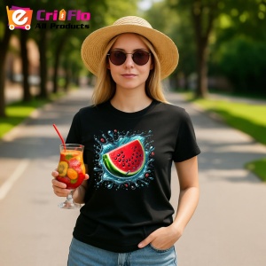 Tricou Pepene rosu si stropi de vara, Fructe, Copii | Dama, culoare negru - Img 9