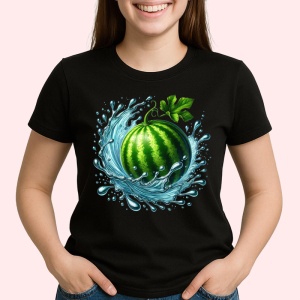 Tricou Pepene verde si jet de prospetime, Fructe, Copii | Dama, culoare negru - Img 2