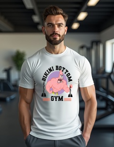Tricou personalizat pentru barbati din bumbac 100% - "Bikini Bottom Gym" - Perfect pentru sala si culturism