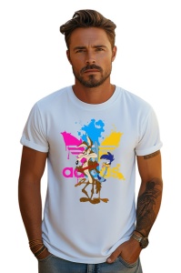 Tricou personalizat pentru barbati din bumbac 100% cu imprimeu haios Coyote & Roadrunner, cu imprimeu pentru barbati, stil modern, confortabil, tricou personalizat