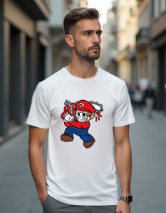 Tricou personalizat pentru barbati din bumbac 100% - Mario Horror, joc video, groază, mască, Jason
