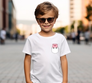 Tricou personalizat pentru copii din bumbac 100% cu imprimeu de buzunar - Purceluș roz simpatic - Tricou amuzant pentru copii - Img 3