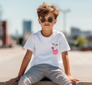 Tricou personalizat pentru copii din bumbac 100% cu imprimeu de buzunar - Courage Cainele Fricos - Tricou amuzant pentru copii - Img 2