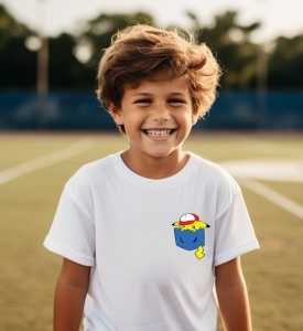 Tricou personalizat pentru copii din bumbac 100% cu imprimeu de buzunar - Pikachu din Pokémon - Tricou pentru antrenorii Pokémon