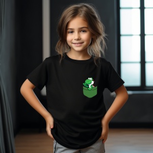 Tricou personalizat pentru copii din bumbac 100% cu imprimeu de buzunar - Yoshi, dinozaurul verde - Tricou pentru fanii Mario - Img 9