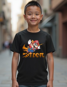 Tricou personalizat pentru copii din bumbac 100% - Flying Mario, joc video, aventură, zbor, clasic - Img 2