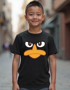 Tricou personalizat pentru copii din bumbac 100% - Perry Face, desen animat, privire, misterios, agent secret - Img 2