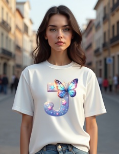 Tricou personalizat pentru dama din bumbac 100% - Butterfly - Litera J