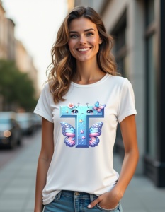 Tricou personalizat pentru dama din bumbac 100% - Butterfly - Litera T