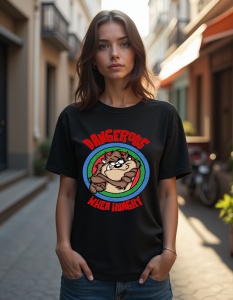 Tricou personalizat pentru dama din bumbac 100% - Dangerous When Hungry - Img 2