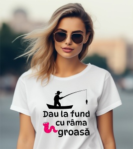 Tricou personalizat pentru dama din bumbac 100% - Dau la Fund cu Râma Groasă - Img 2