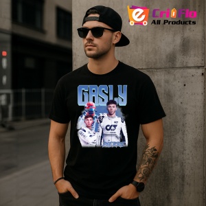 Tricou Pierre Gasly Portret Si Masina Costum Alb Formula 1, Copii | Dama | Barbat