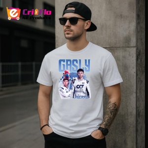 Tricou Pierre Gasly Portret Si Masina Costum Alb Formula 1, Copii | Dama | Barbat