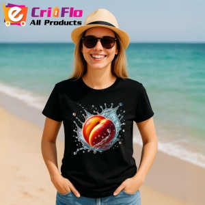 Tricou Piersica in stropi de apa, Fructe, Copii | Dama, culoare negru - Img 11