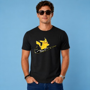 Tricou Pikachu Black Lightning Strike Urban Street Fashion Design, din bumbac 100%, tricou negru, Copii | Dama | Barbat - Img 2