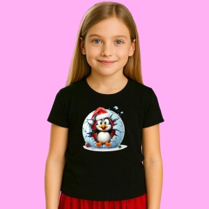 Tricou Pinguin Cu Fundal Alb Si Caciula Mosului Craciun, din bumbac 100% Copii | Dama | Barbat - Img 2