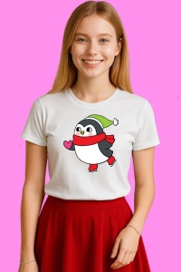 Tricou Pinguin Cu Inimioara, din bumbac 100%, tricou alb, Copii | Dama | Barbat