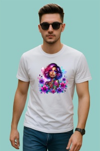 Tricou pink hair tattoo girl floral power, fata cu par roz si putere florala, Copii | Dama | Barbat - Img 2