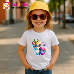 Tricou Pisica alba cu flori galbene si fundal curat Copii | Dama | Barbat - Img 11