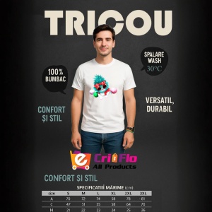 Tricou Pisica alba cu fundal albastru si fundita rosie Copii | Dama | Barbat - Img 7
