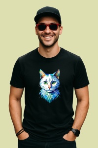 Tricou Pisica Albastra Geometrie Colorata, Copii | Dama | Barbat, culoare negru - Img 2