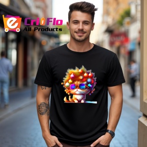 Tricou Pisica aurie decorata cu globuri si ochelari Copii | Dama | Barbat, culoare negru - Img 5