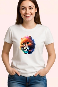 Tricou Pisica cu blana lunga tinand minge alb negru Copii | Dama | Barbat - Img 3