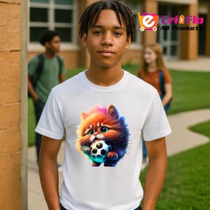 Tricou Pisica cu blana lunga tinand minge alb negru Copii | Dama | Barbat - Img 5